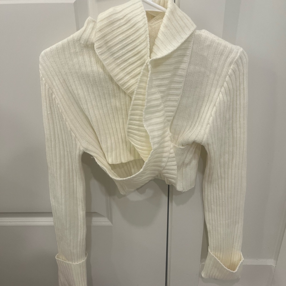 Missguided Cream Ribbed Wrap Blouse